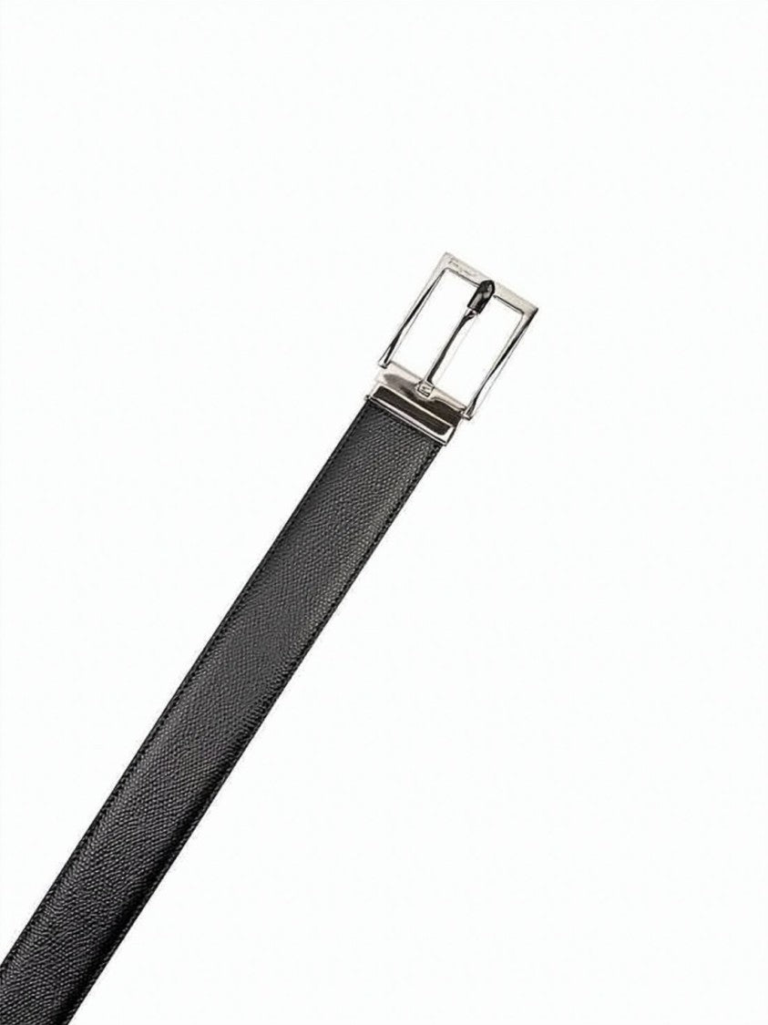 Salvatore Ferragamo Textured Black Cowhide Leather Belt