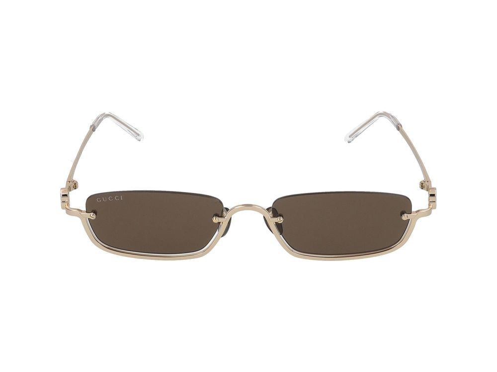 Gucci Gold Metal Rimless Rectangular Sunglasses