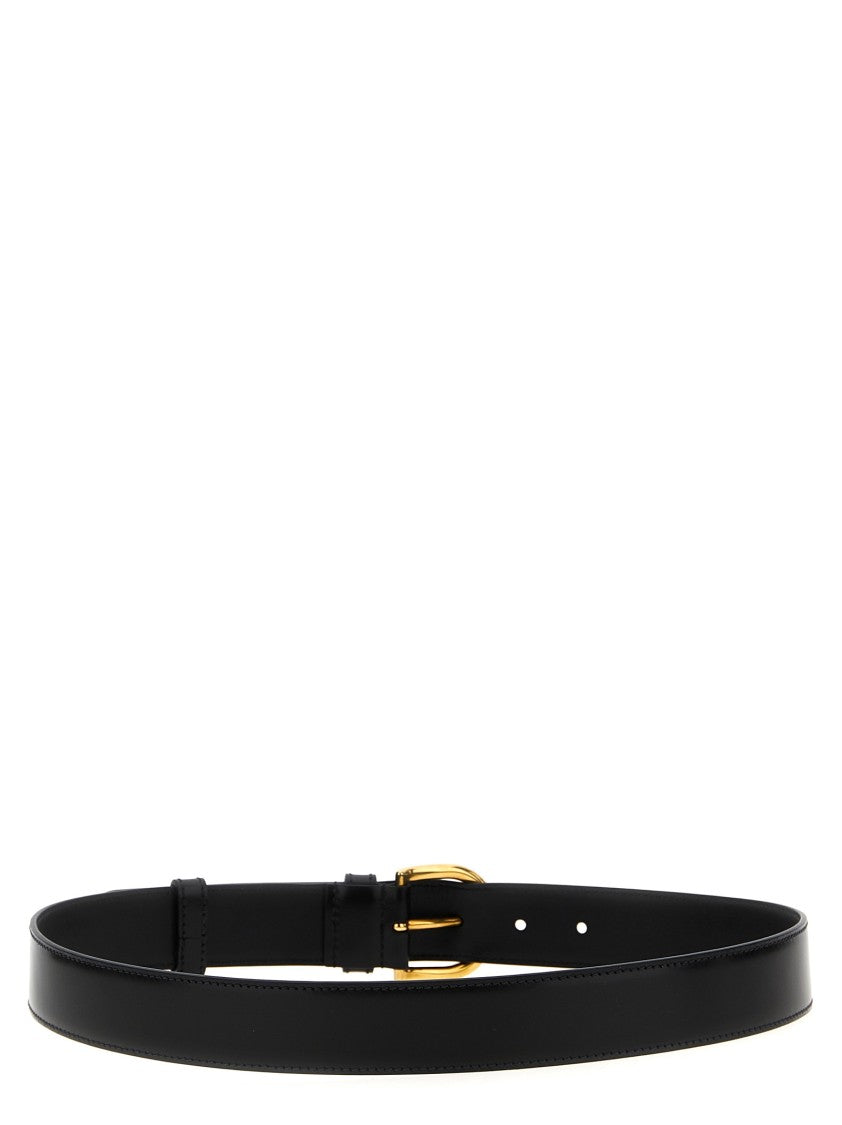 Prada Polished Black Leather Belt With Gold-Tone Buckle