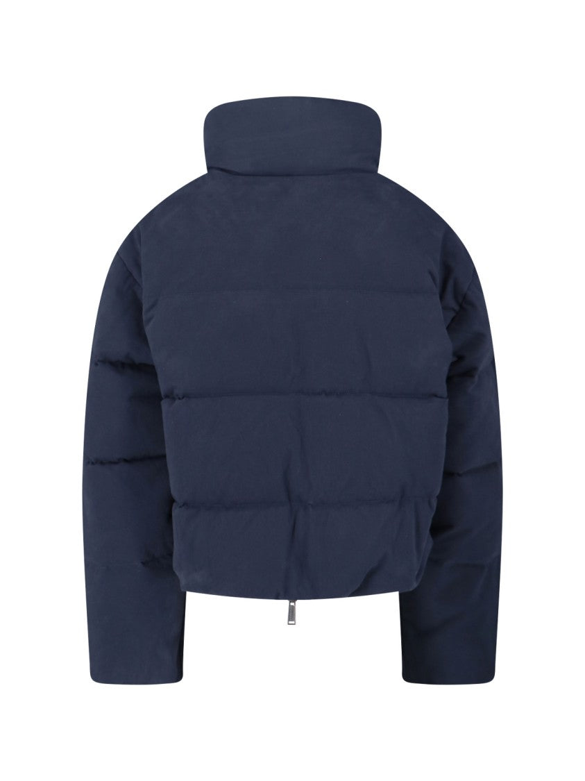 Dsquared2 High Collar Navy Puffer Jacket With Contrast Logo And Multicolor Heritage Lining