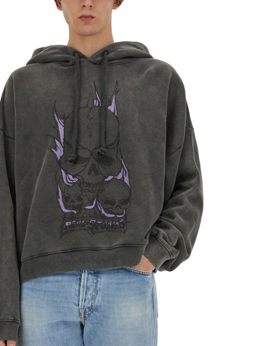 Acne Studios Skull Print Oversized Sweatshirt With Dropped Shoulders