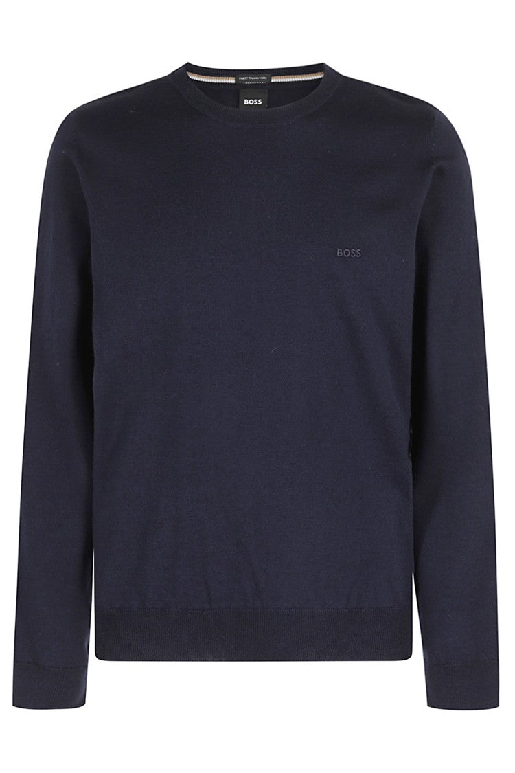 Boss Botto Blue Stretch Virgin Wool Crewneck Sweater
