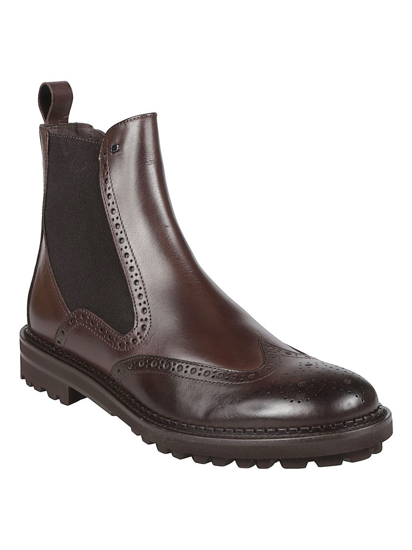 Baldinini Brown Brogue Zippered Calf Leather Boots