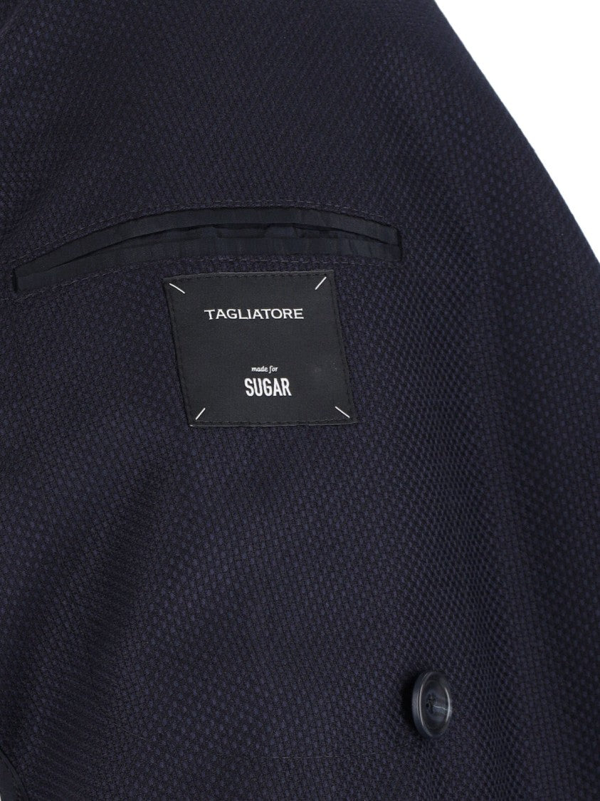 Tagliatore Double-Breasted Navy Wool Blazer With Notch Lapel