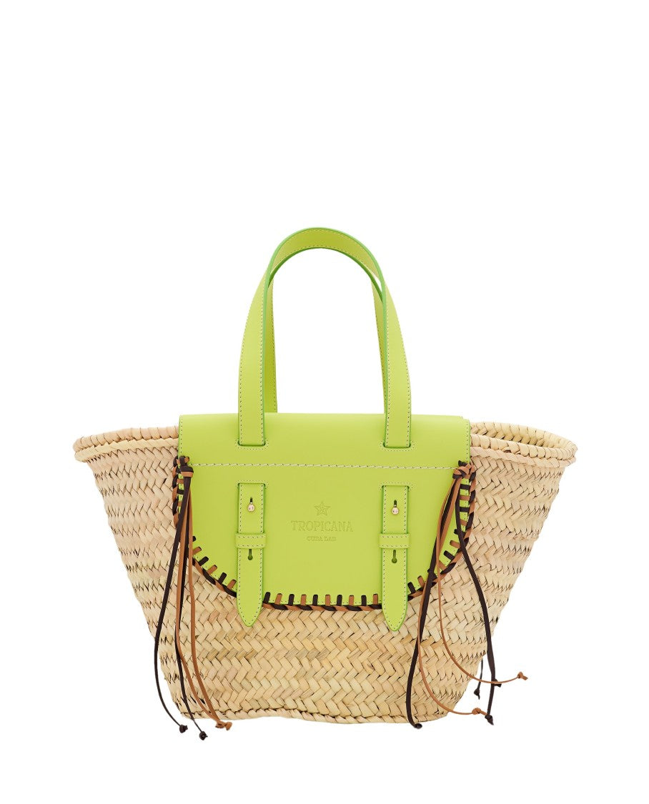 Cuba Lab Tropicana Straw And Leather Tote Bag
