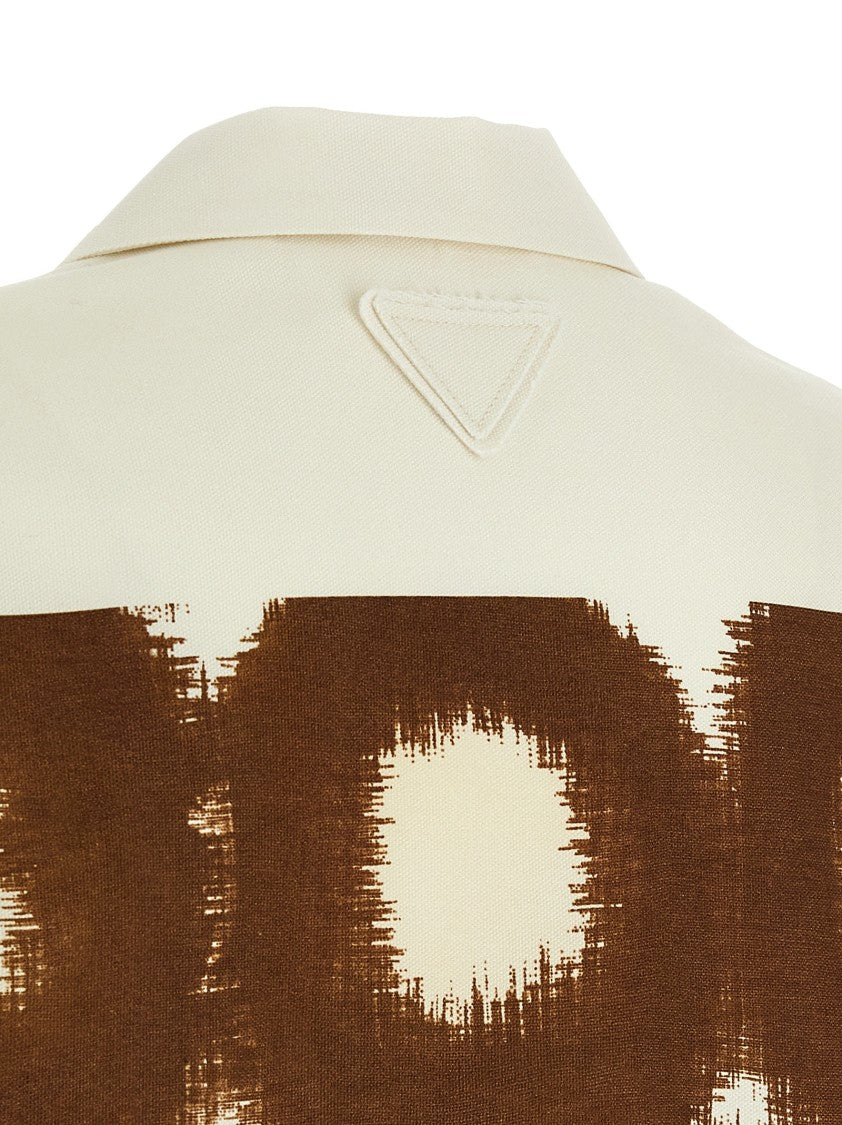 Prada Circle Print Cotton Canvas Shirt With Bowling Collar