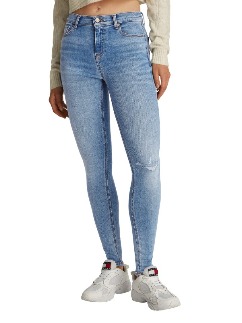 Tommy Jeans Fitted Light Blue Jeans With Distressed Detailing