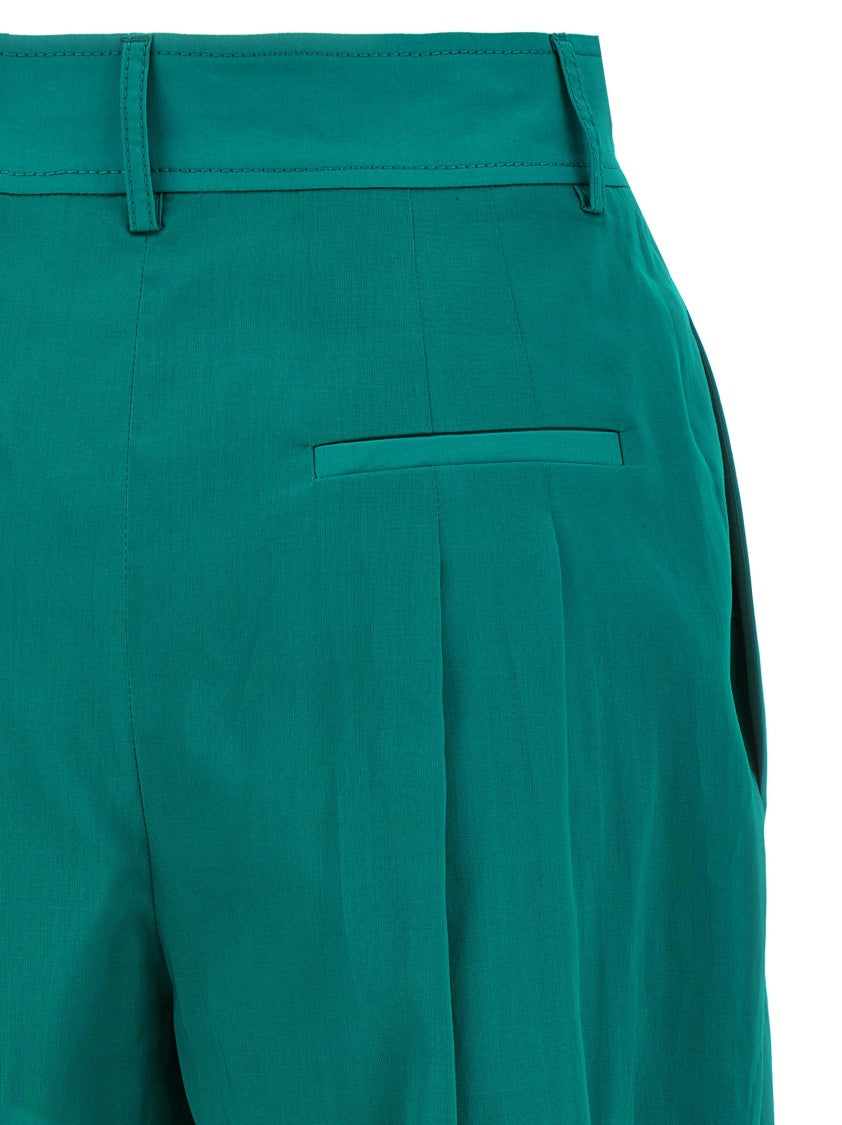 Alberta Ferretti High-Waisted Green Muslin Pants With Pleats