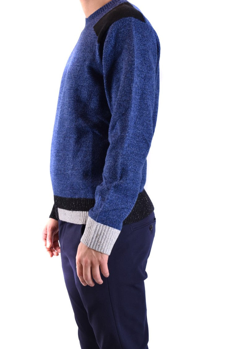 Neil Barrett Textured Blue Knit Sweater With Color-Blocked Details