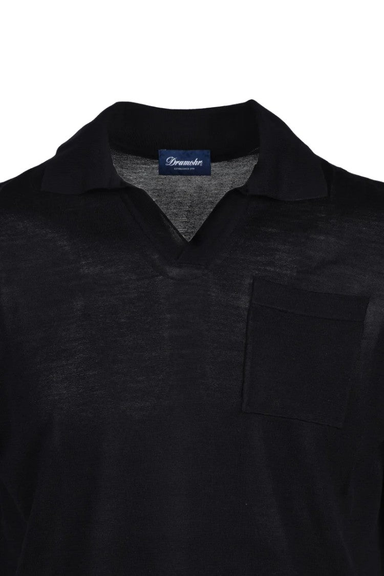 Drumohr Silk Knit Polo Shirt - Black