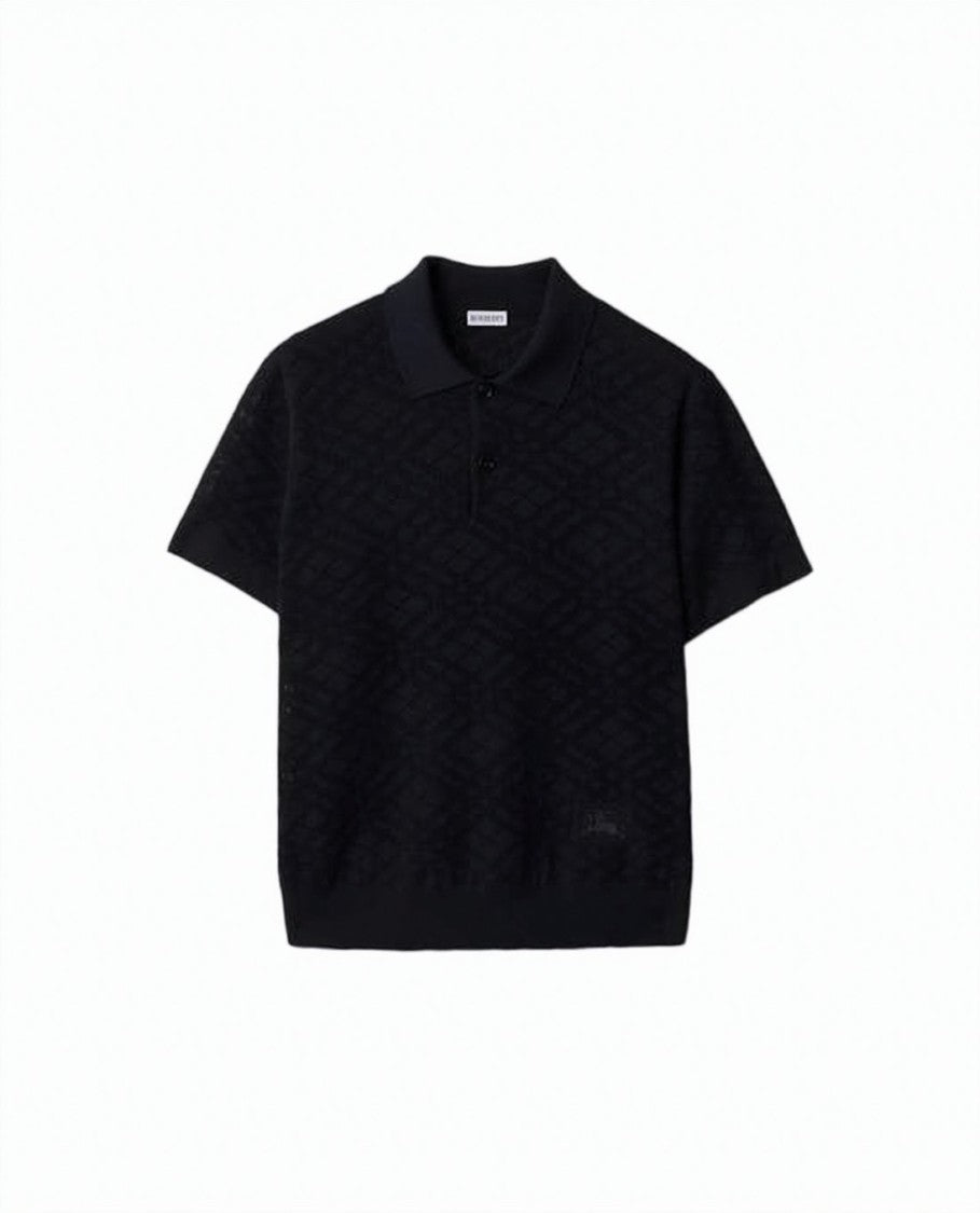 Burberry Textured Black Wool Blend Polo Shirt