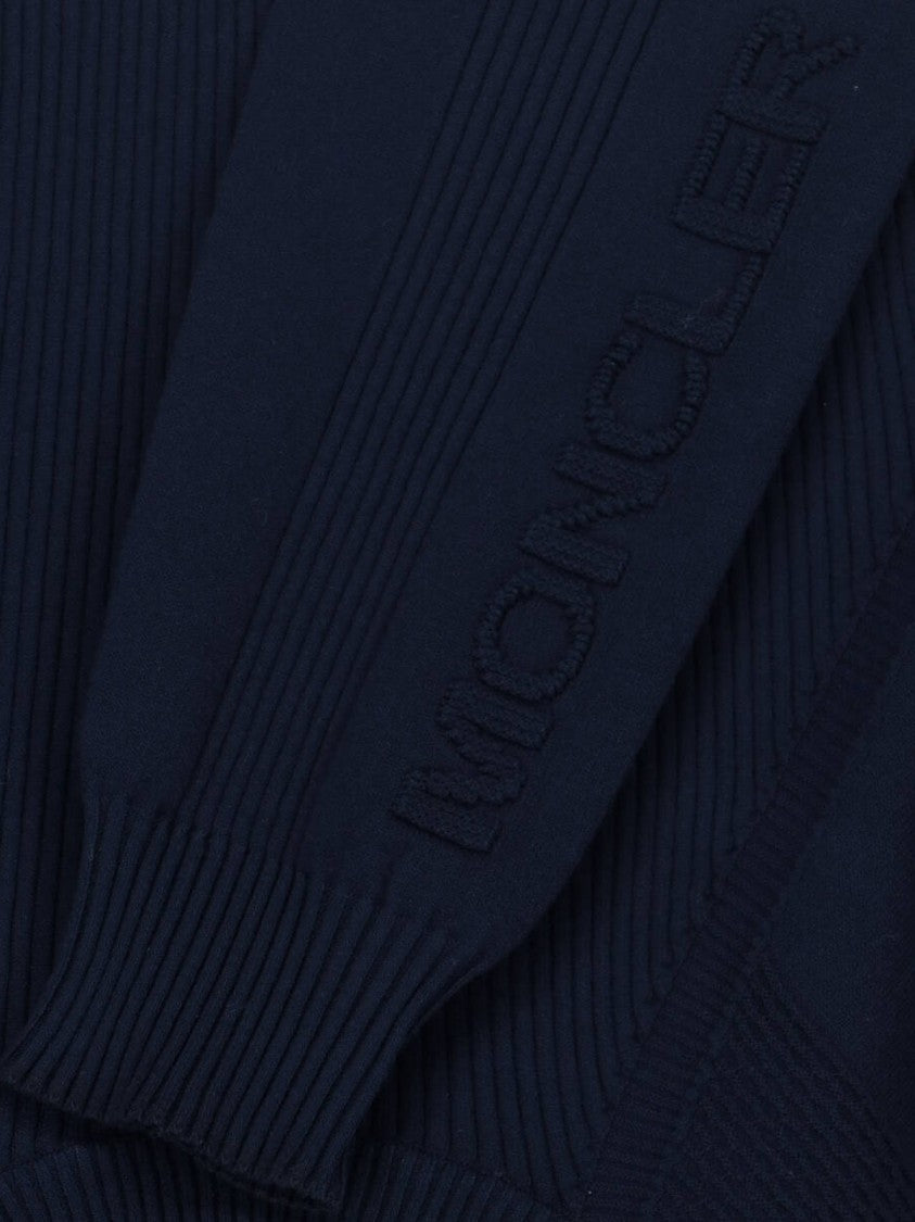 Moncler Grenoble Blue Ribbed Viscose Blend Logo Sweater