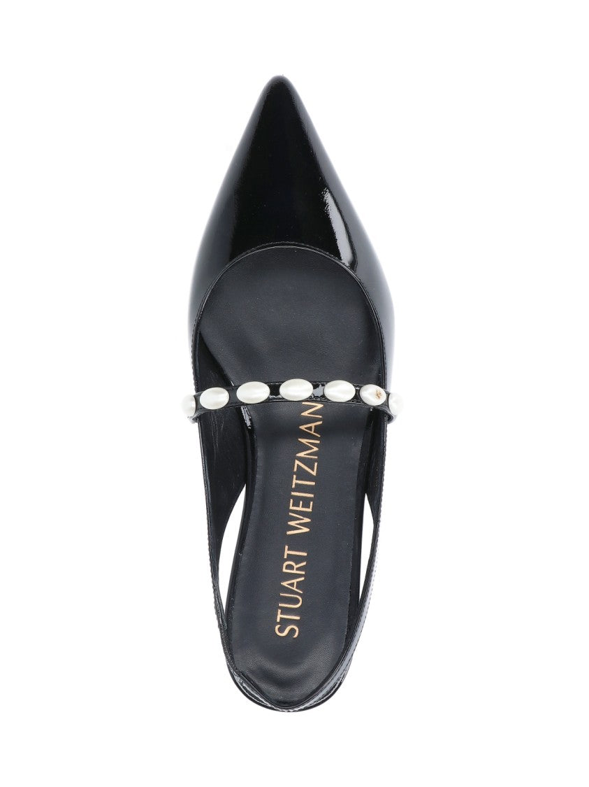 Stuart Weitzman Pearl Detail Slingbacks – Black