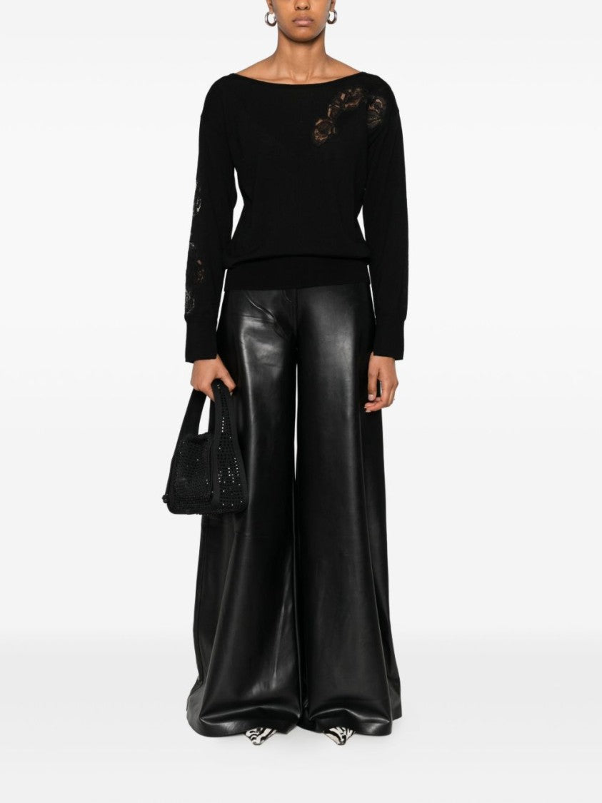 Blugirl Black Sweater With Lace Floral Appliqués