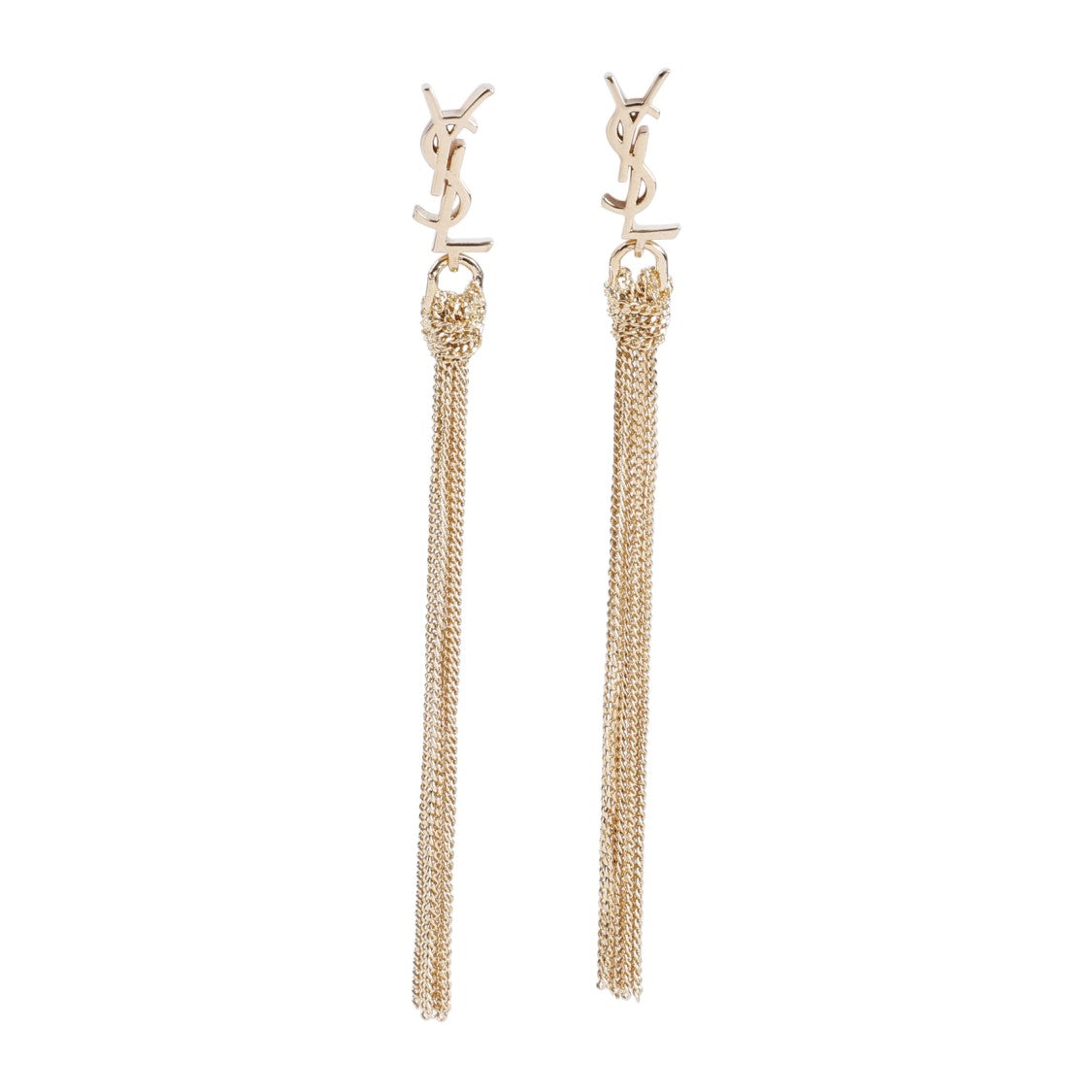 Saint Laurent Metallic Brass Earrings With Cascading Chains