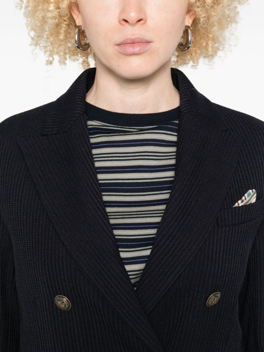 Circolo 1901 Pinstriped Blue Virgin Wool Double-Breasted Jacket