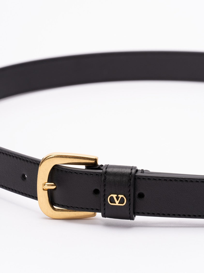 Valentino Garavani Smooth Black Calf Leather Belt