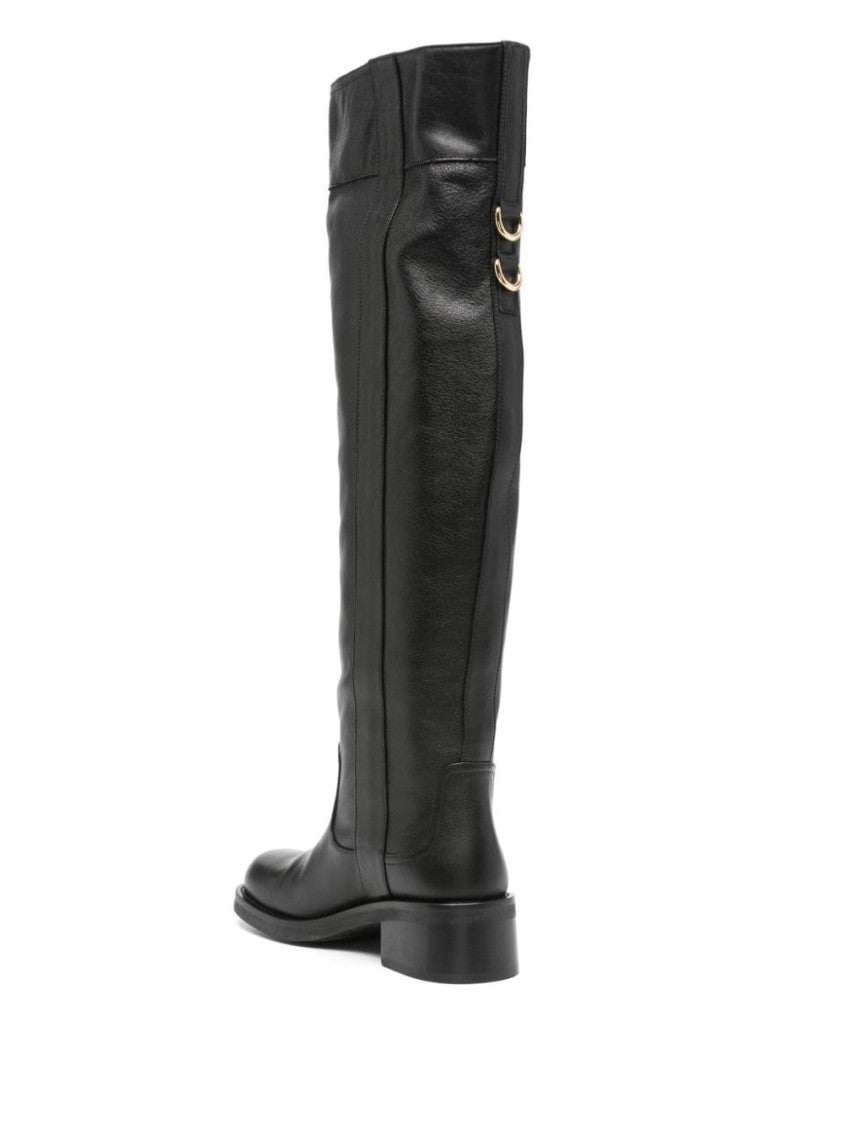Moschino Over-The-Knee Black Calf Leather Boots