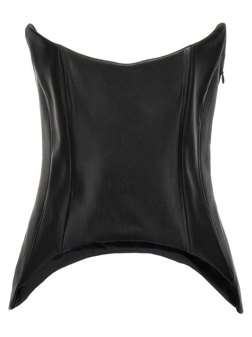 Mônot Asymmetric Leather Bustier Top