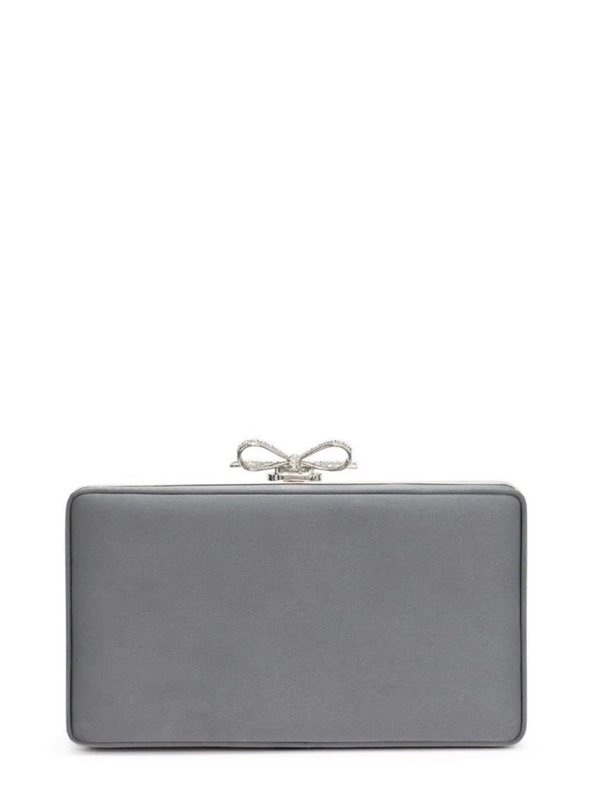 Self-Portrait Rectangular Grey Satin Crystal Clutch Bag