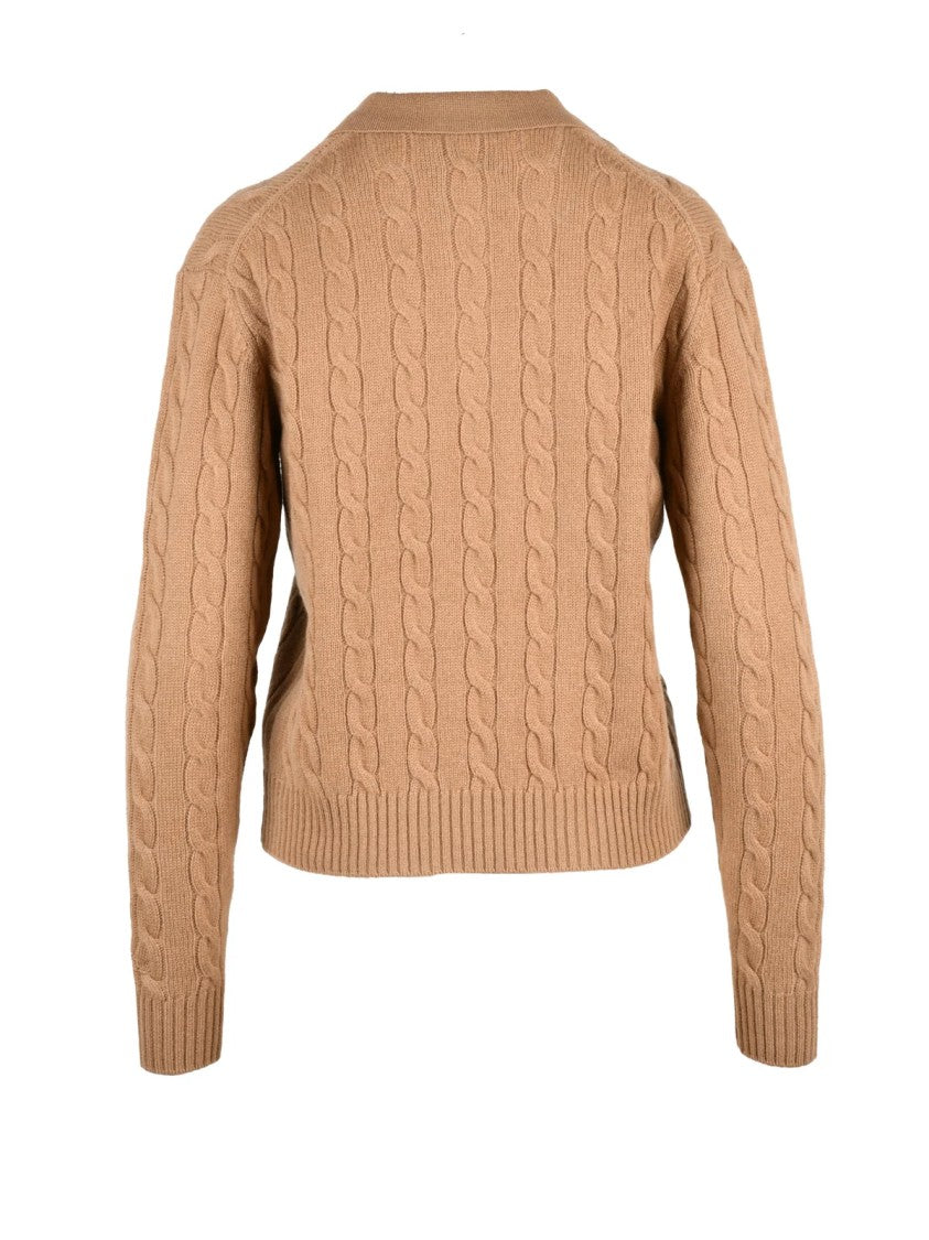Mc2 Saint Barth Beige Cable Knit Wool Polo Sweater