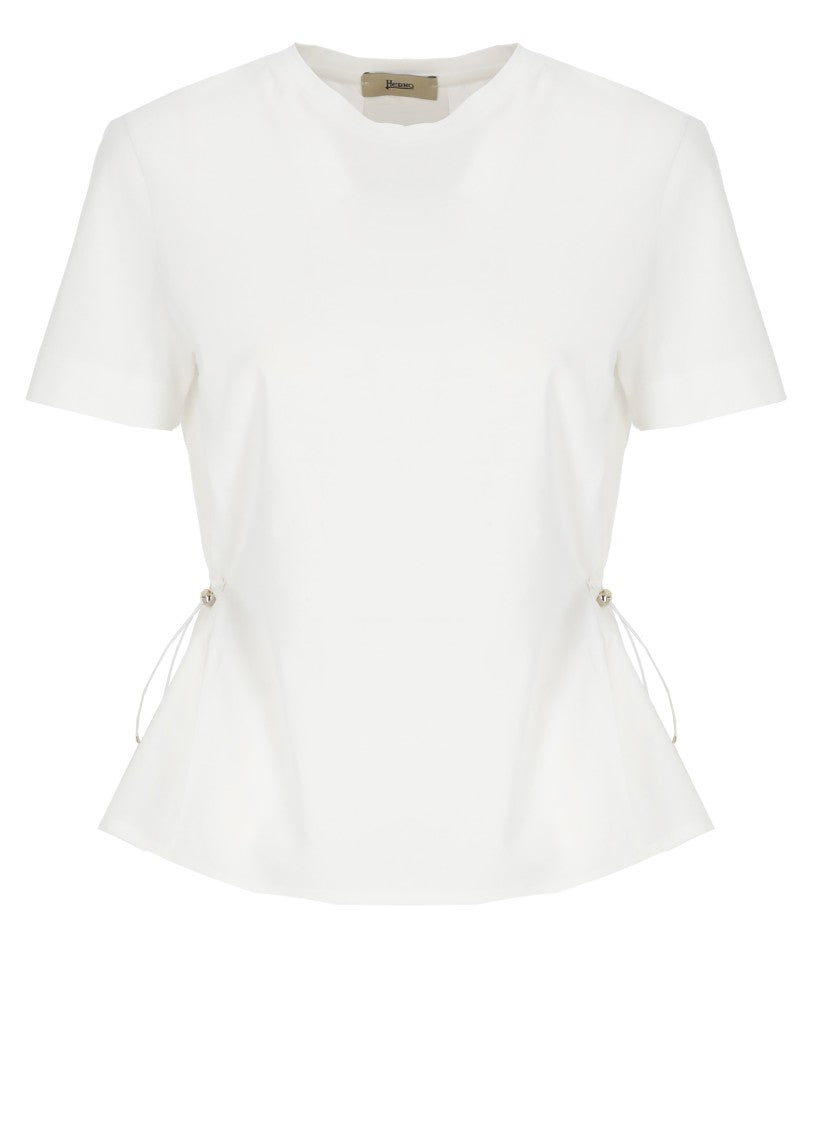 Herno White Cotton Contrast Fabric T-Shirt