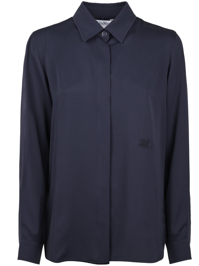Max Mara Silk Blue Shirt With Classic Collar