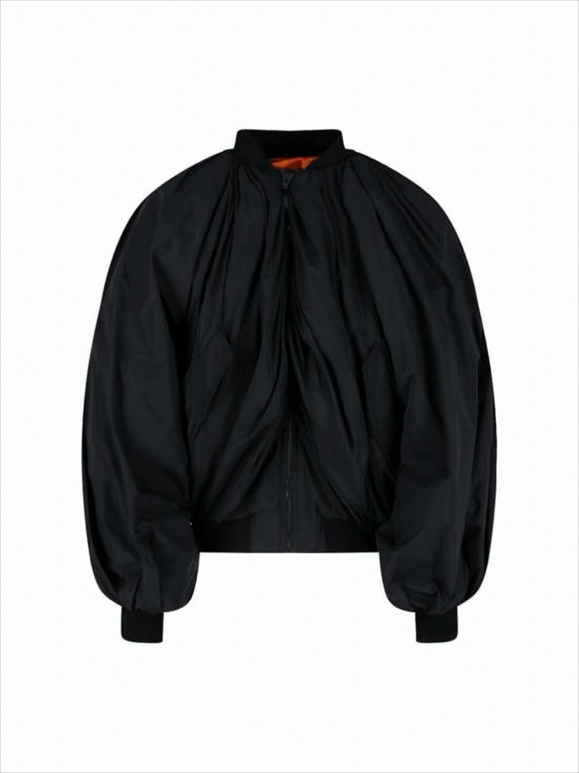 Balenciaga Voluminous Matte Black Bomber Jacket With Puffed Sleeves