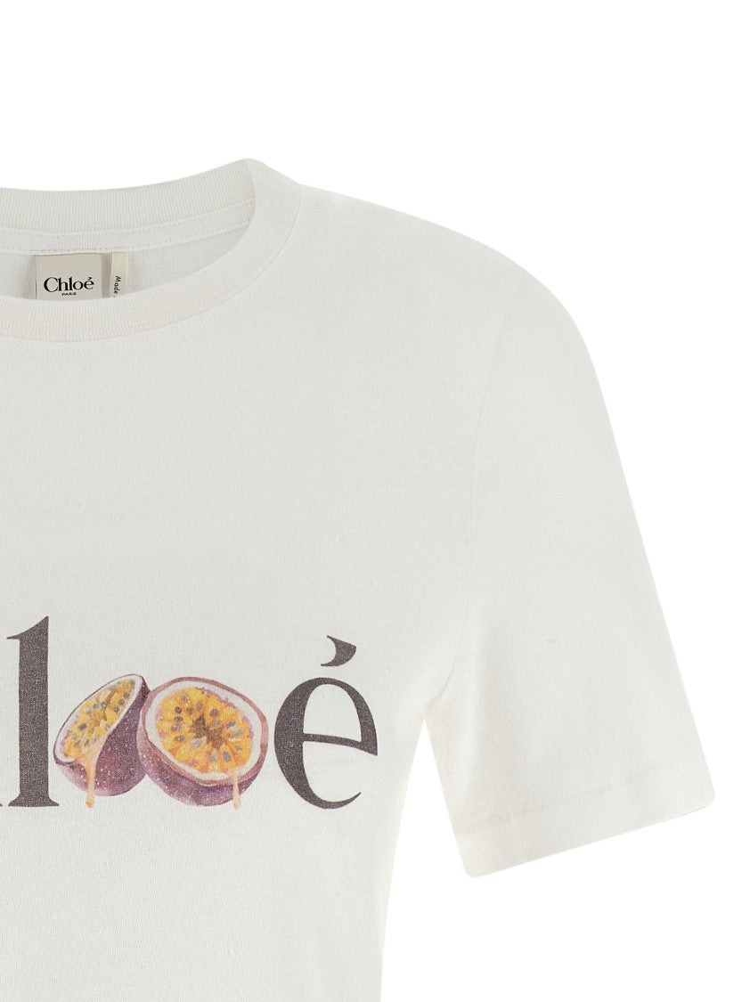 Chloé Organic Cotton Jersey T-Shirt With Front Fruit Print