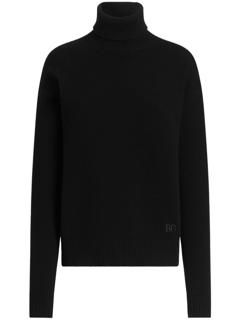 Dolce & Gabbana Classic Black Wool Turtleneck Sweater With Ribbed Detailing