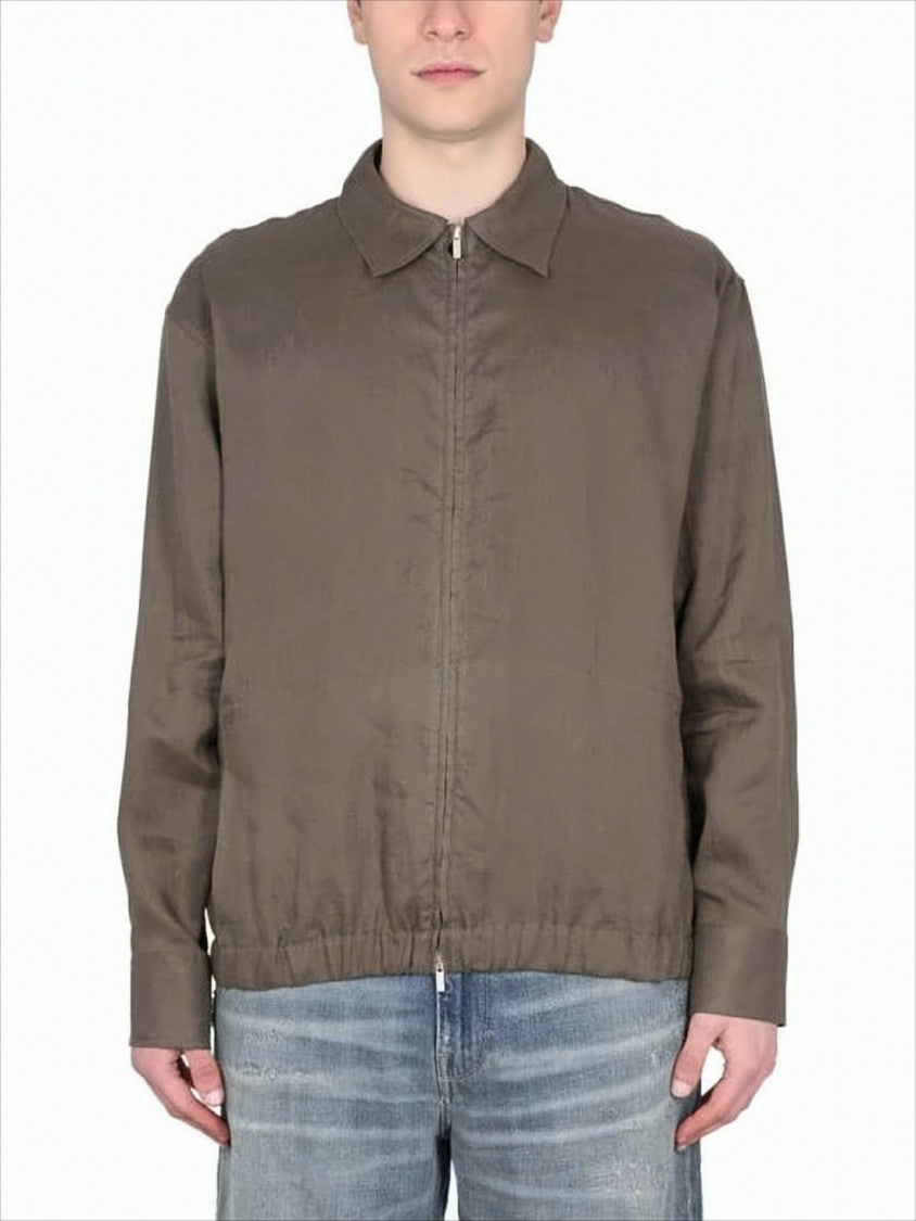 Pt Torino Brown Linen Jacket With Front Zipper