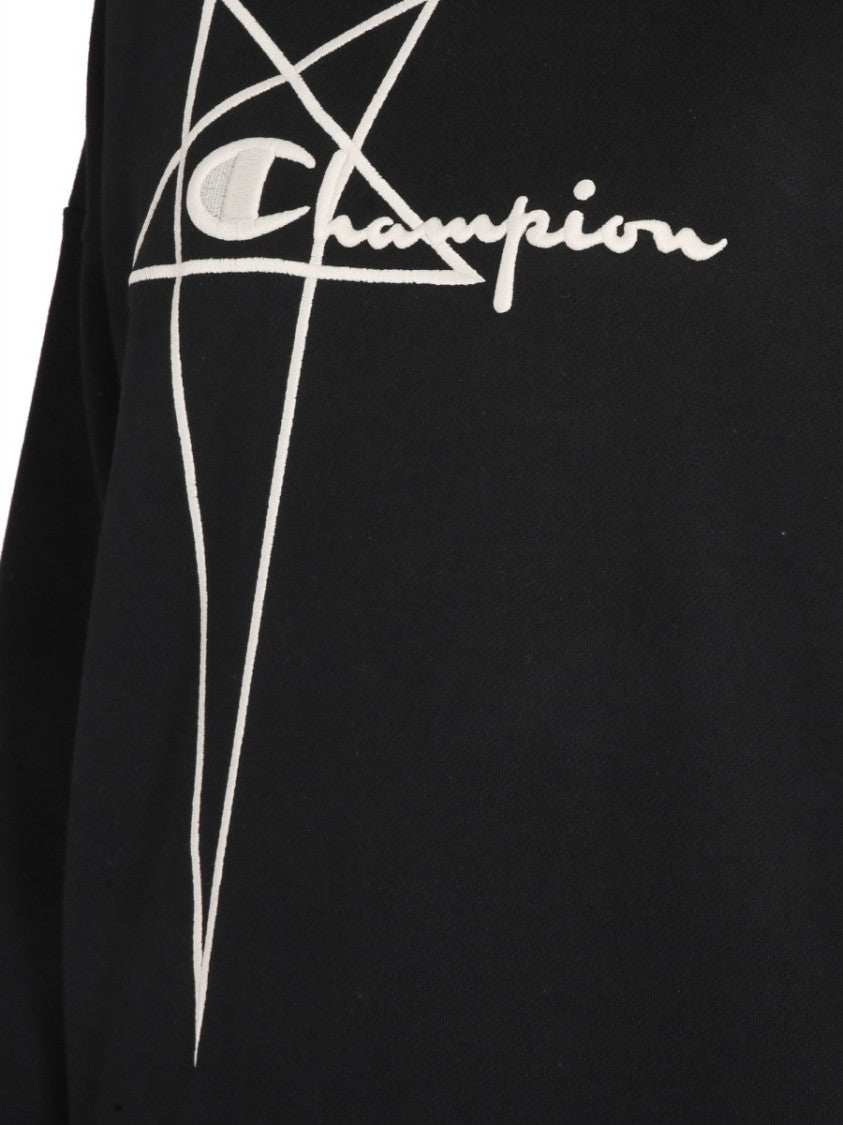 Champion X Rick Owens Oversized Black Sweatshirt With Logo Embossing