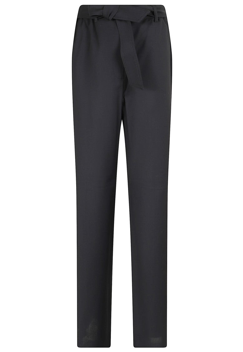 Max Mara Full-Length Worsted Wool Trousers With Grosgrain Bow