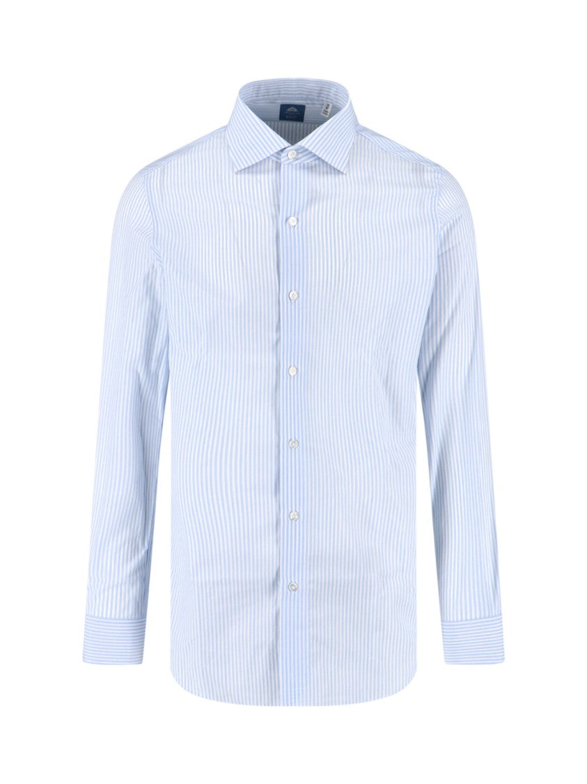 Finamore Light Blue Striped Shirt With Classic Collar