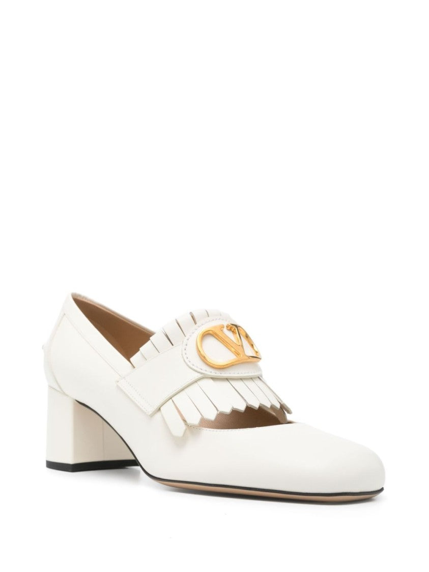 Valentino Garavani White Heeled Pumps With Distinctive Fringe Detail
