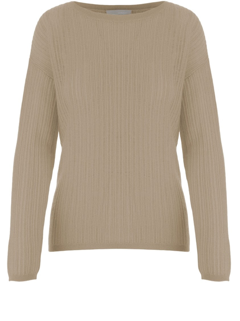 Allude Beige Cashmere Sweater With Curved Hem