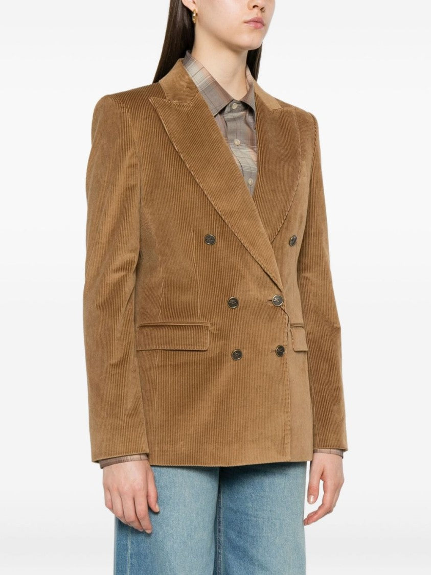 Etro Beige Double-Breasted Corduroy Jacket With Wide Lapels