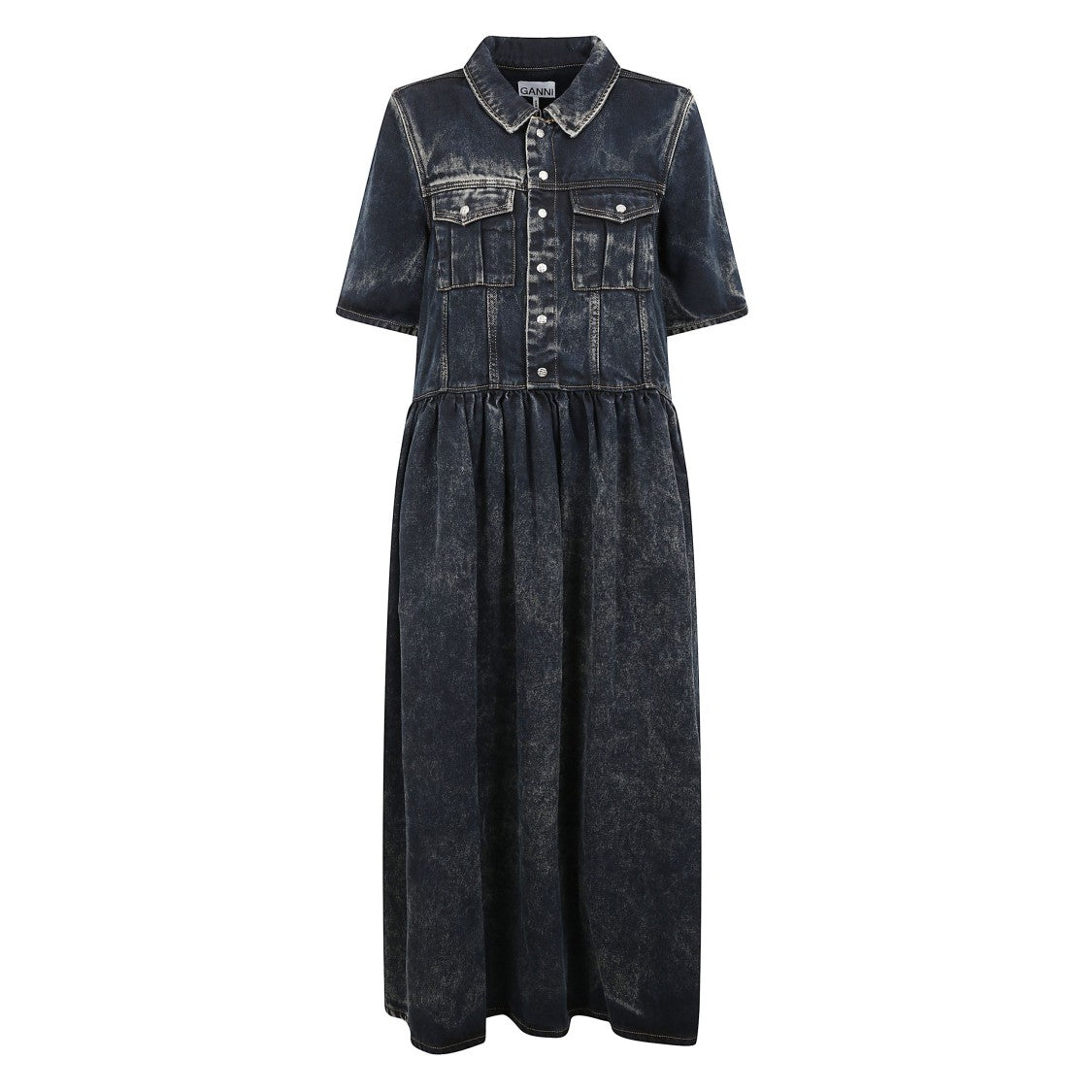 Ganni Short-Sleeved Shirt Dress With Long Skirt