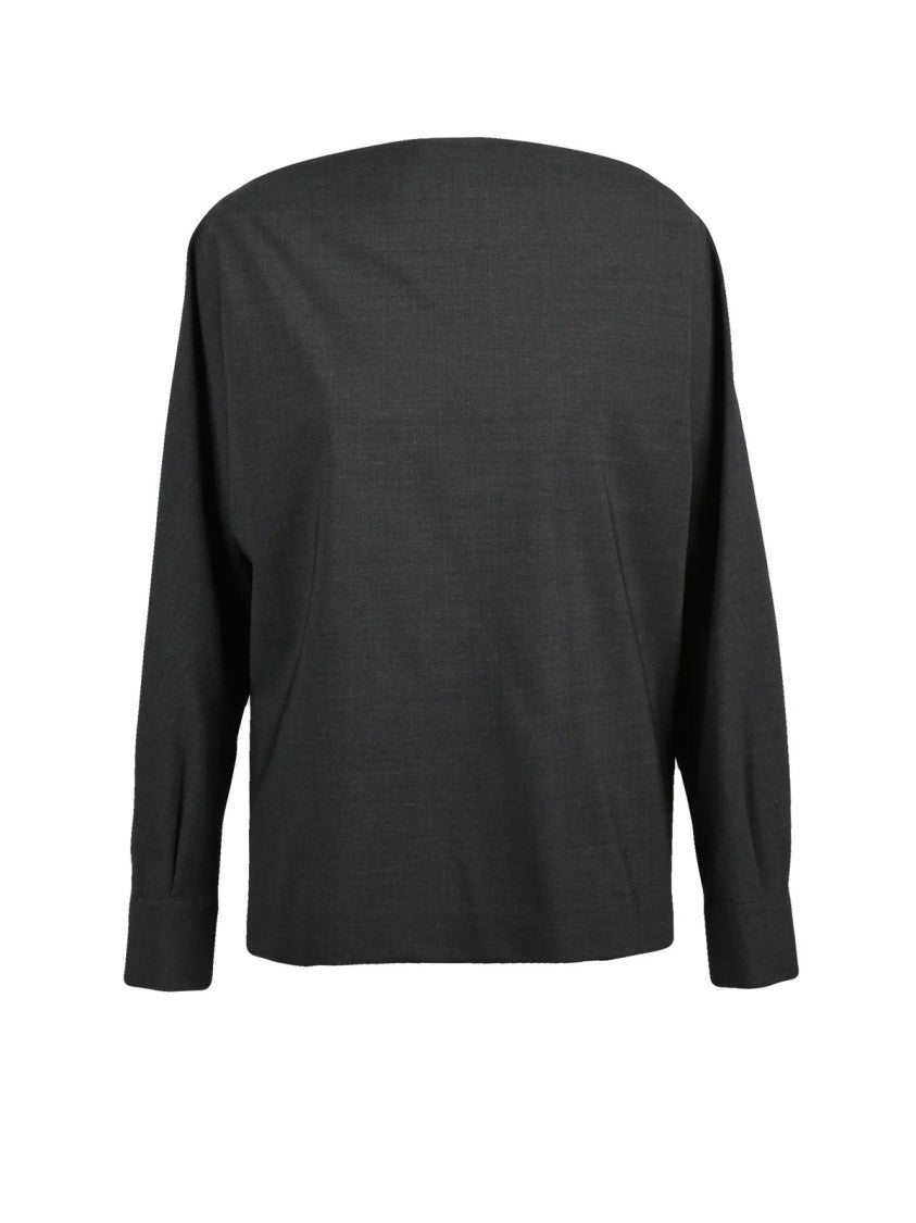 P.A.R.O.S.H. Grey Boat Neck Wool-Blend Blouse