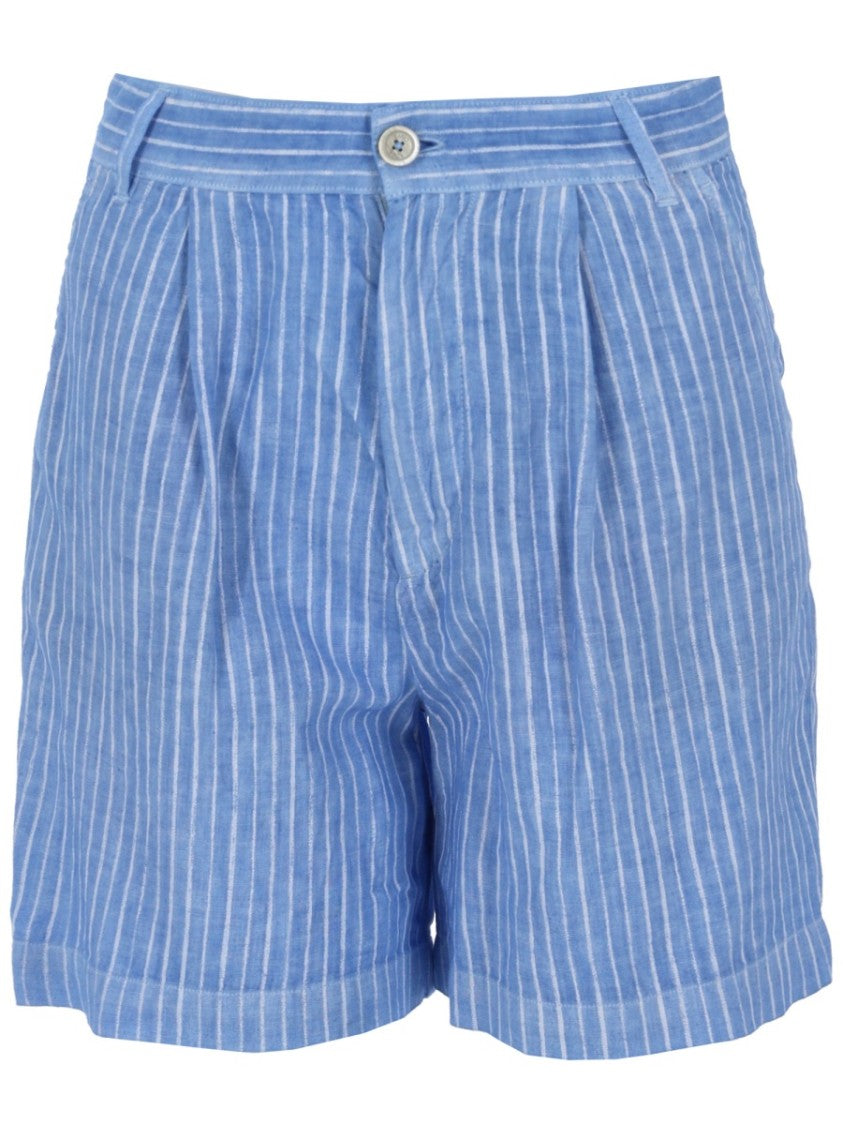 120% Lino Blue Vertical Stripes Bermuda Shorts