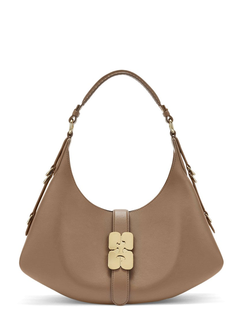 Ganni Crescent-Shaped Handbag With Gold Floral Clasp