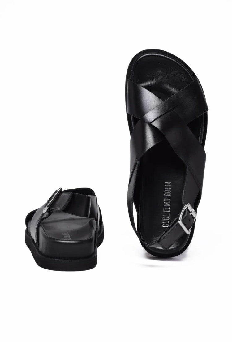Guglielmo Rotta Black Leather Rubber Sole Sandal