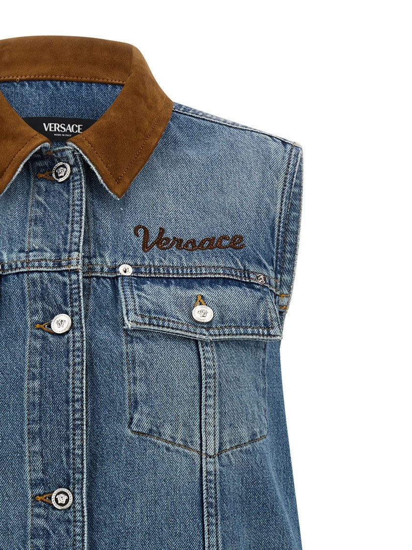 Versace Medium Stone Washed Cotton Denim Mini Dress