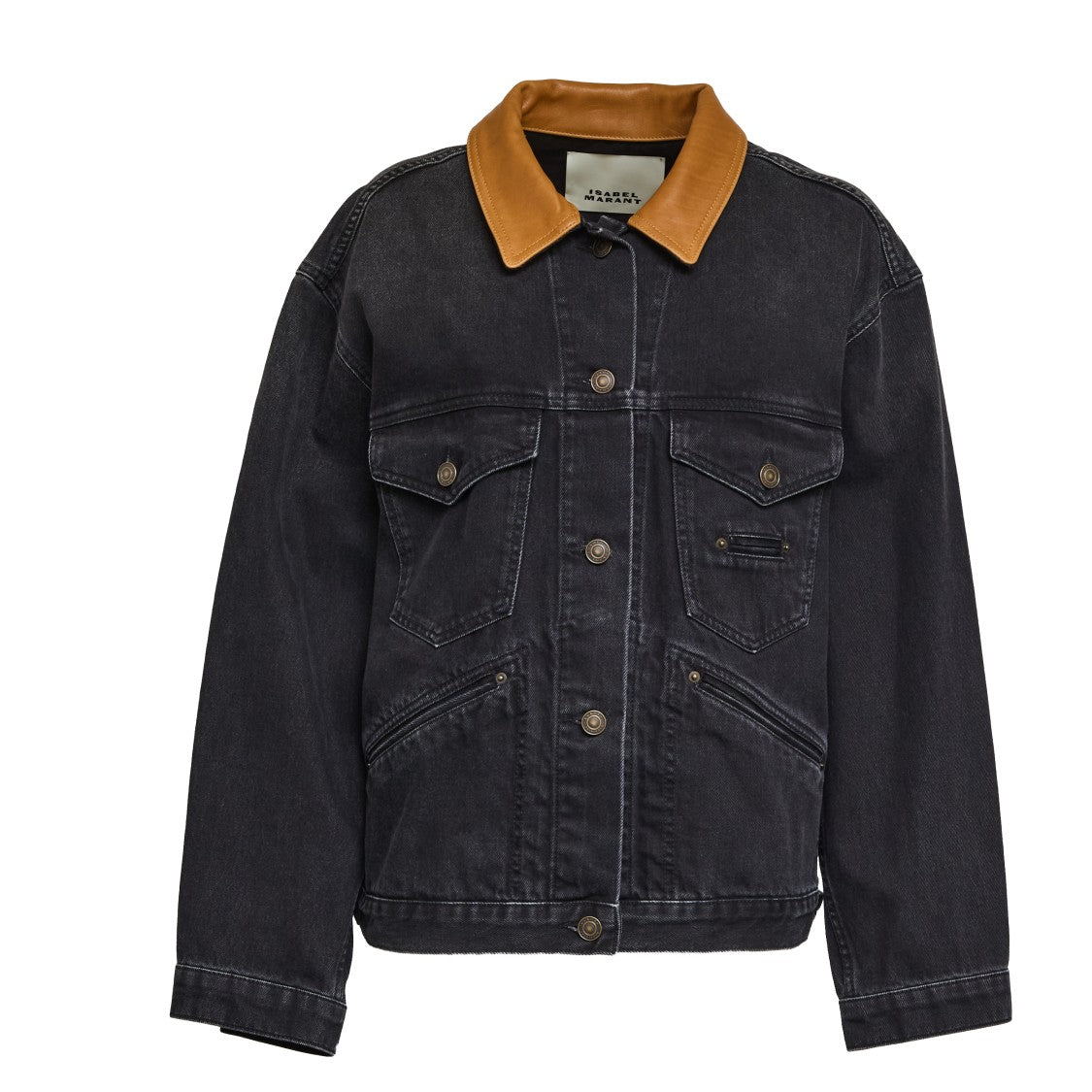Isabel Marant Oversized Denim Jacket With Contrast Leather Collar