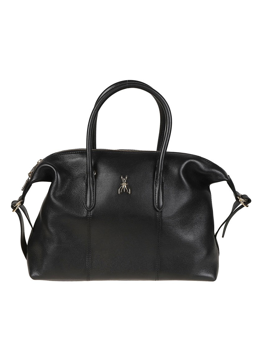 Patrizia Pepe Black Structured Calf Leather Top Handle Bag