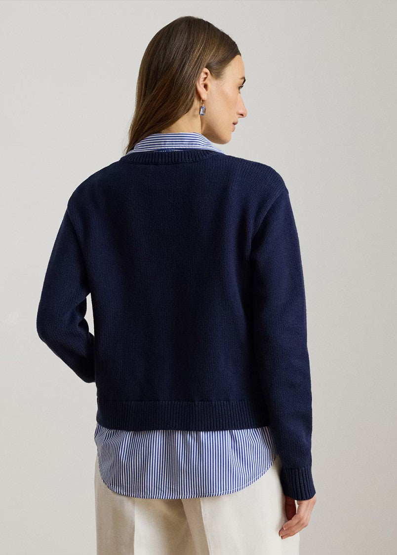 Lauren Ralph Lauren Blue Combed Cotton Pullover Sweater