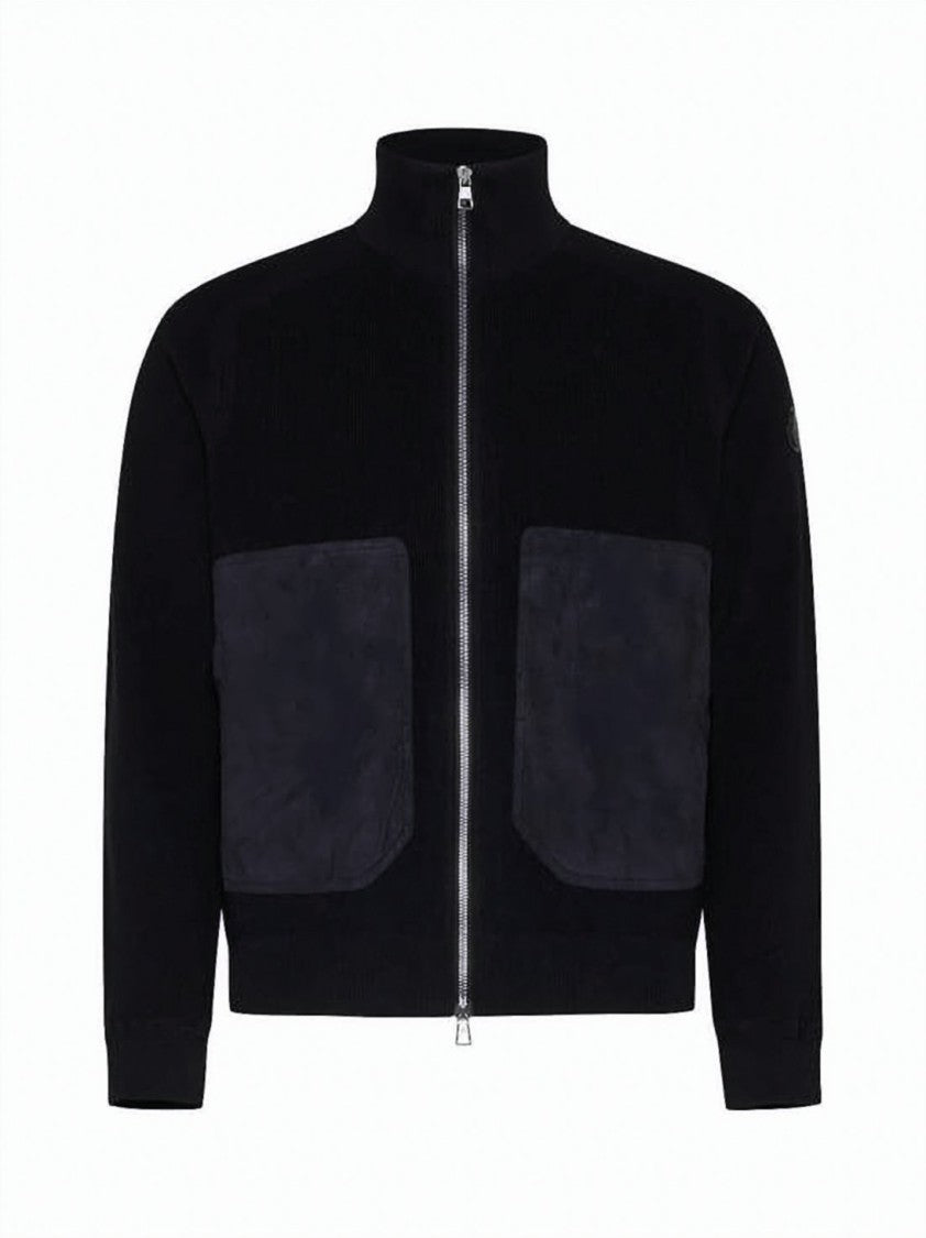 Moncler Zip-Up Knit Jacket With High Collar And Textured Pockets