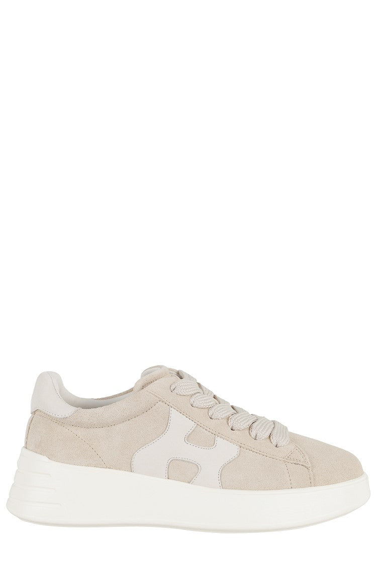 Hogan Beige Suede Sneakers With Contrasting Leather Accents
