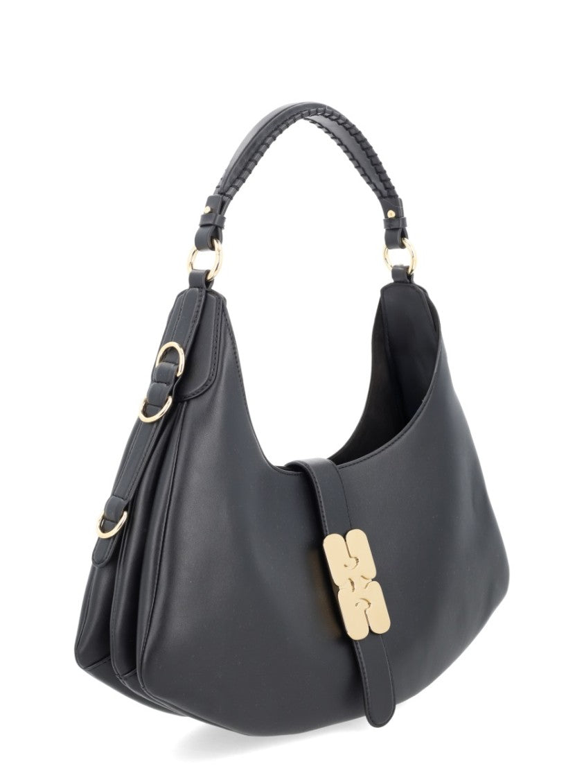 Ganni Crescent-Shaped Small Handbag With Braided Handle And Gold Clasp