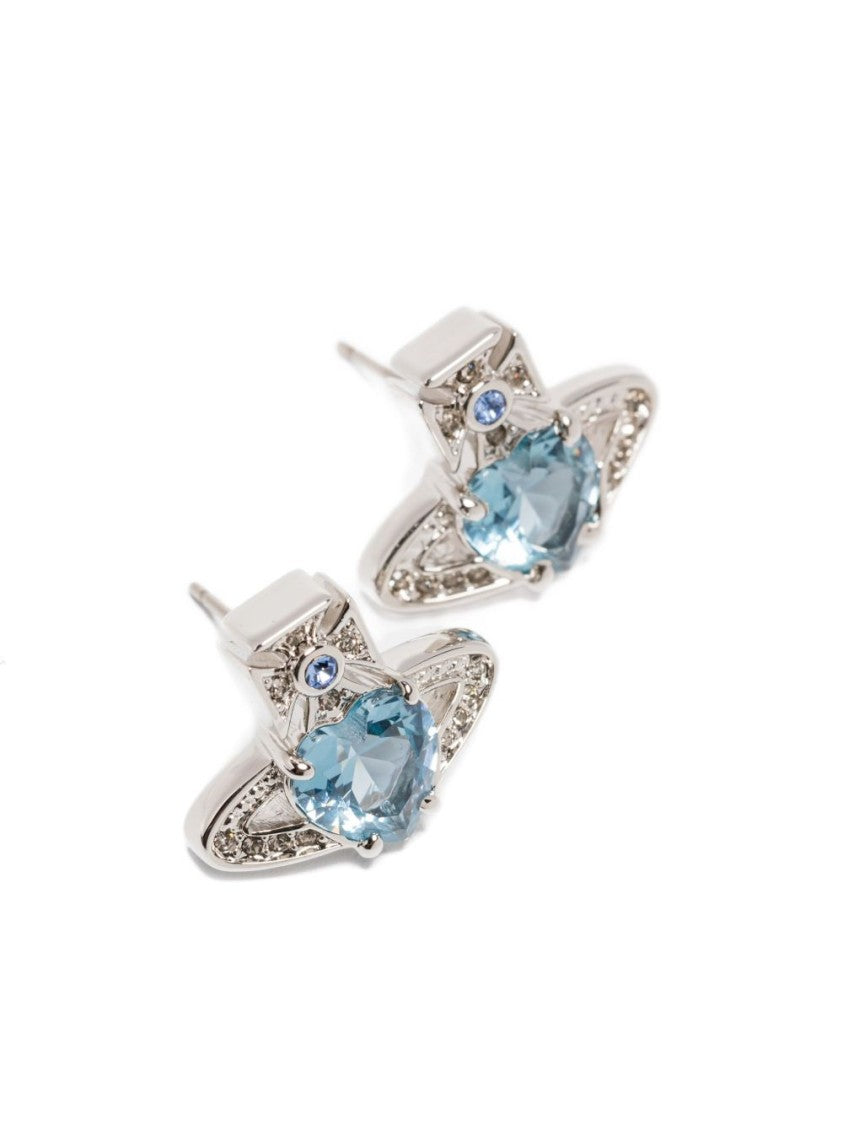 Vivienne Westwood Heart-Shaped Blue Gemstone Stud Earrings With Silver-Tone Detailing